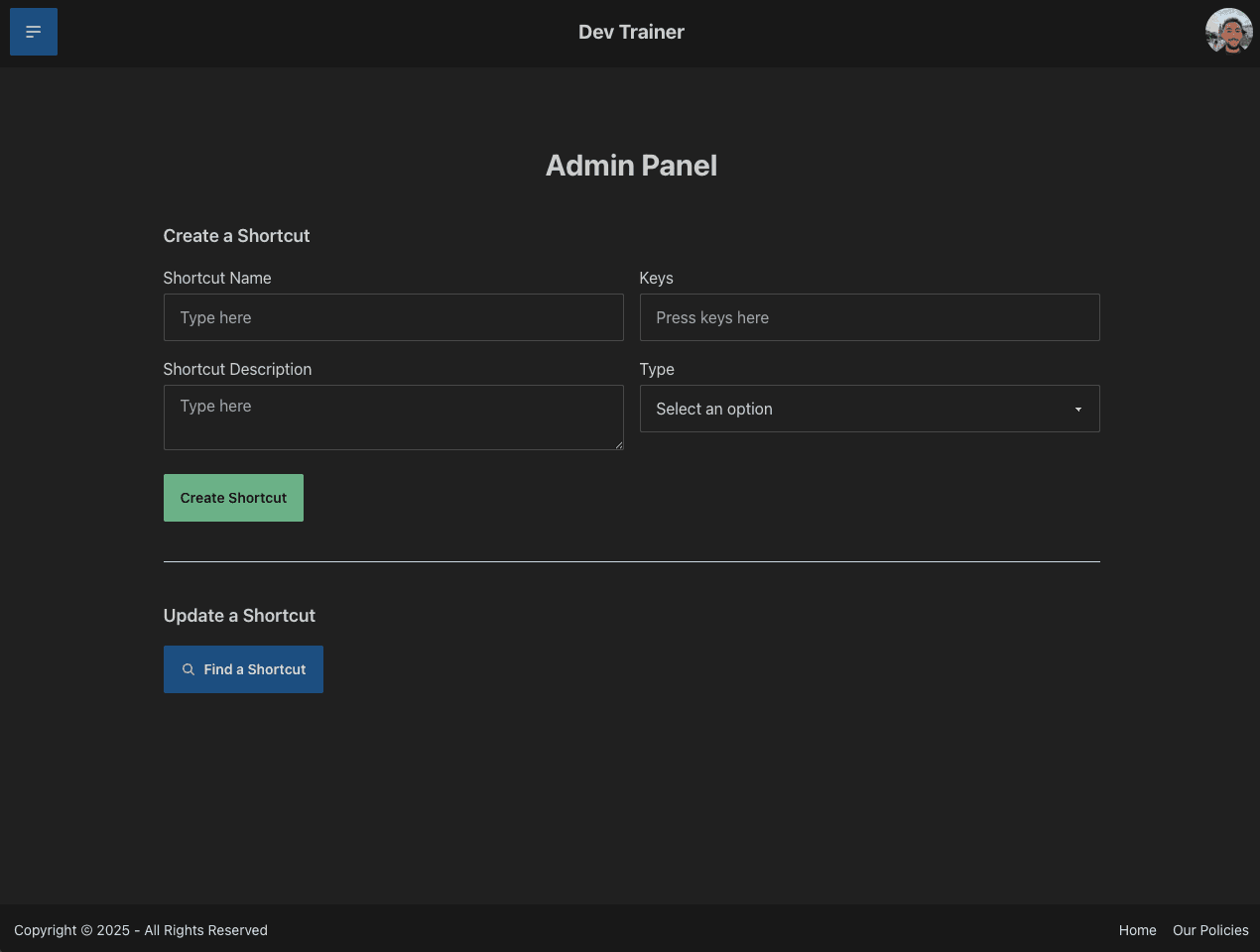 admin panel